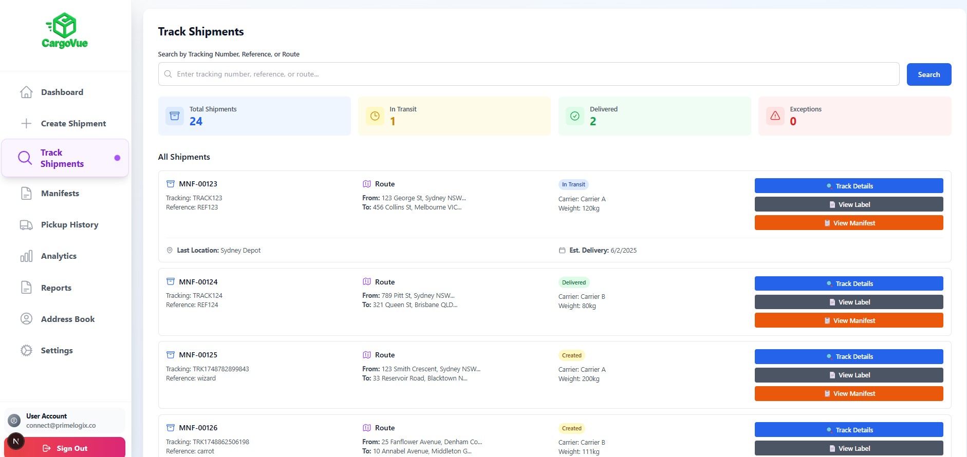 CargoVue Screenshot 2